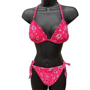 New look womens  3 piece bikini & matching shorts. Pink floral medium